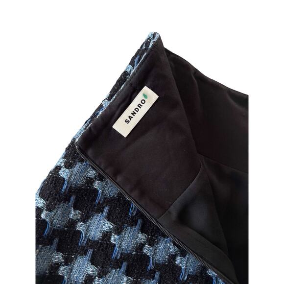 SANDRO Marty Tweed Mini Skirt Blue Houndstooth Size 34 0 XS Preppy Academia - Picture 5 of 8